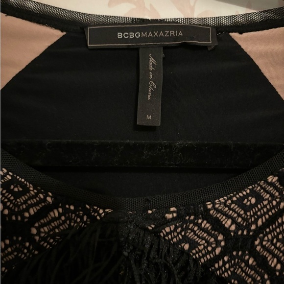 BCBG Maxazria Velma Black Dress Women's Size M Tiered Fringe Lace Long Sleeve - Picture 7 of 9